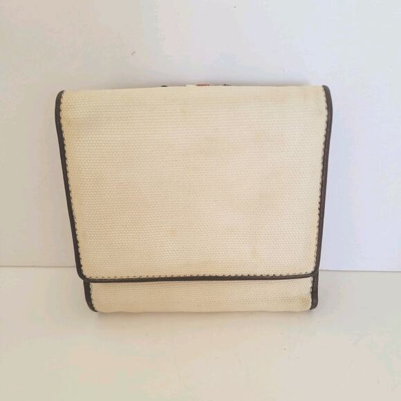 Chloe Canvas Leather Bifold Wallet Tan Brown Compact Bifold Small Box - Picture 3 of 10